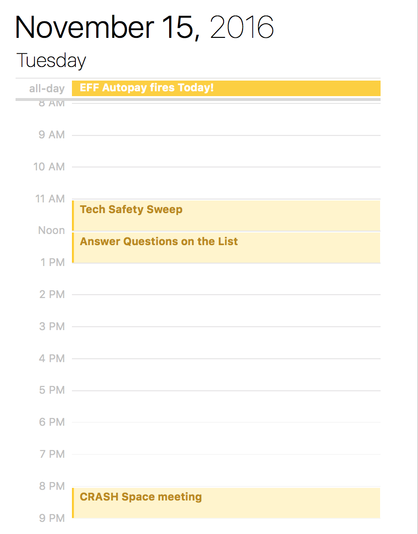 Calendar page with time scheduled to answer question on a mailing list.