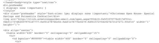 Screen shot of HTML source code