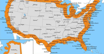 One Thing To Do Today: Border Control Advice Round Up map of the united states with 100 mile border zone highlighted in orange