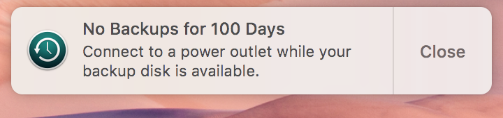 system warning that the computer hasn't been backed up in 100 days