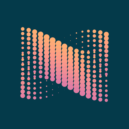 Pink to orange dots in a gradient on a navy blue field.