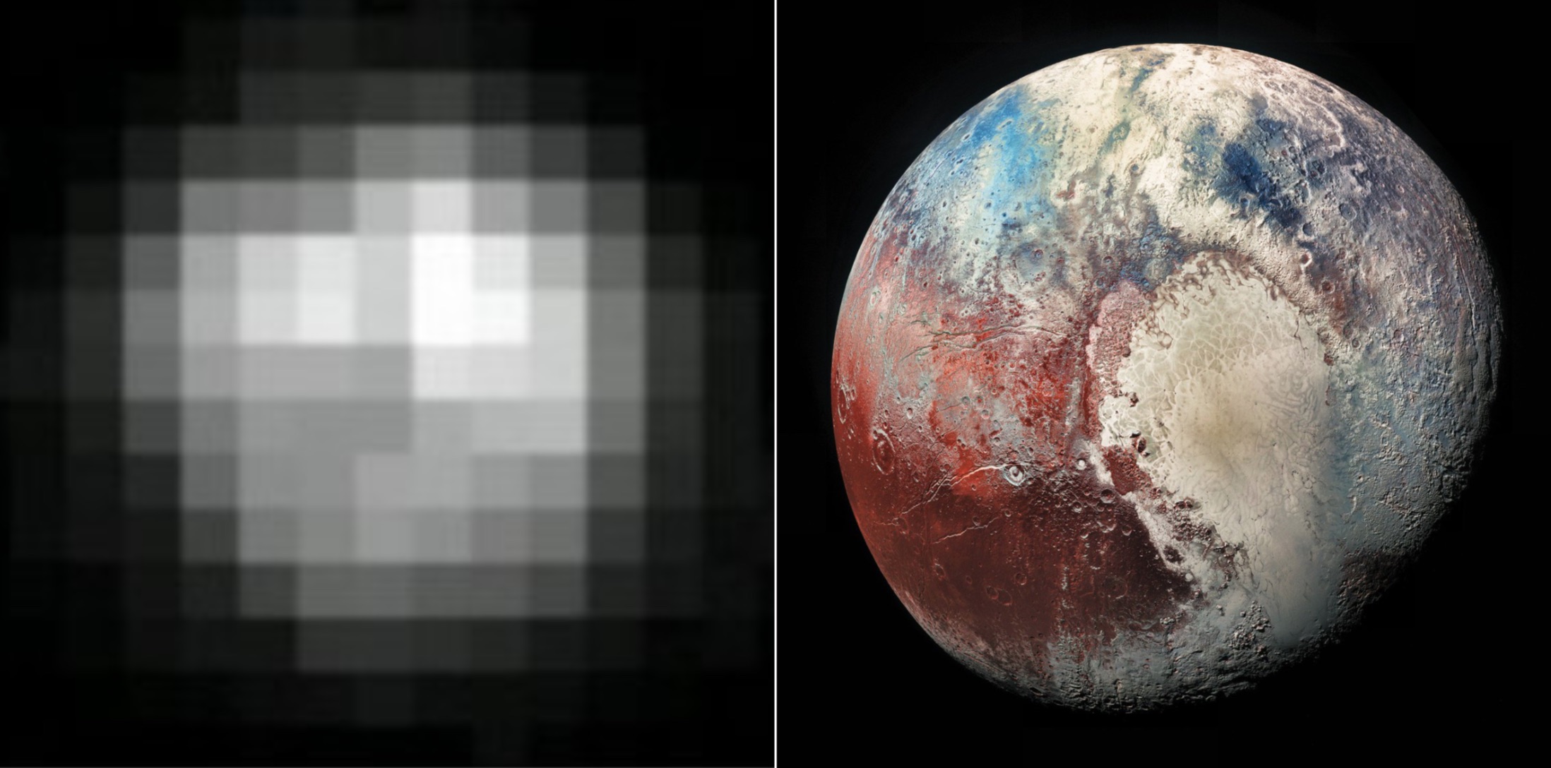 a ball of pixels on the left, a beautiful hi-res image on the right