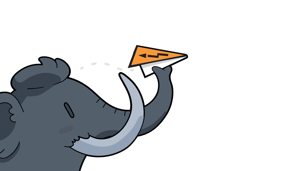 Mastodon software's illustration of an elephant throwing a paper airplane, but in this image the airplane is made from the CRASH Space logo