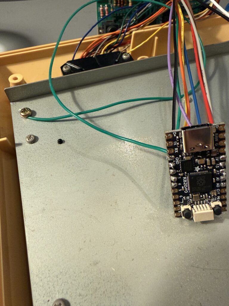 KB2040 soldered with the ground wire screwed in