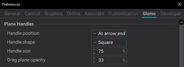Dual axis preferences menu