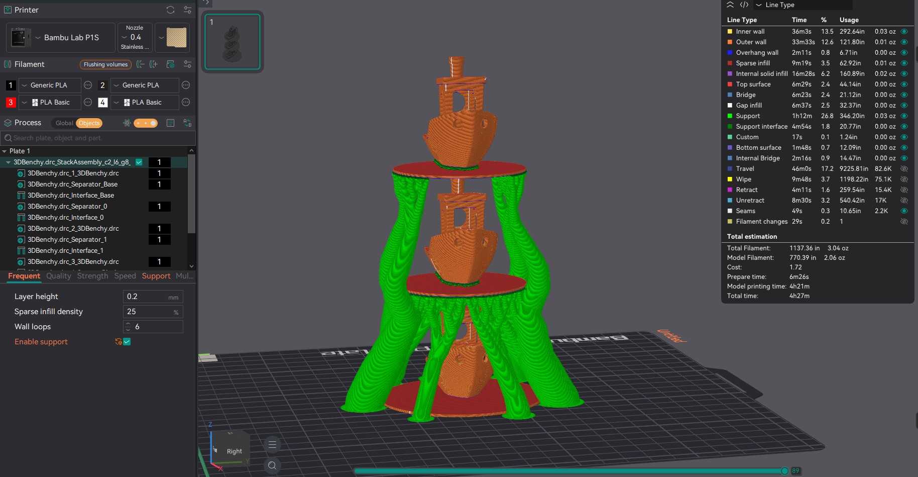 Part stacking preview output