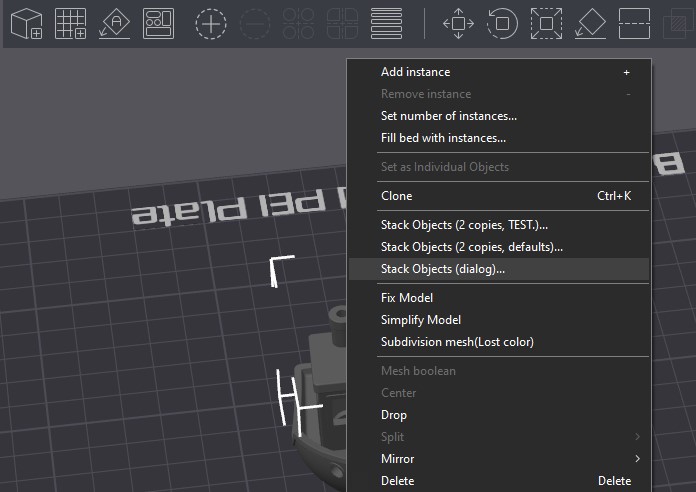 Part stacking right-click menu