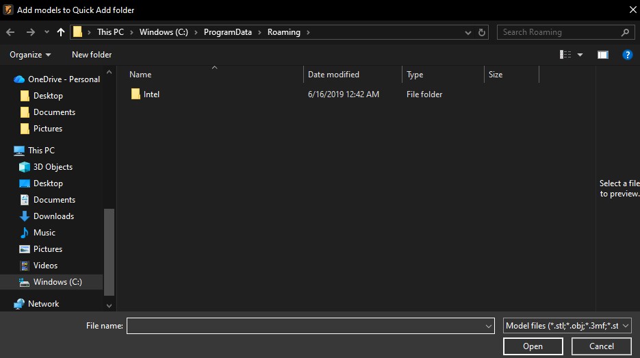 Select user models folder